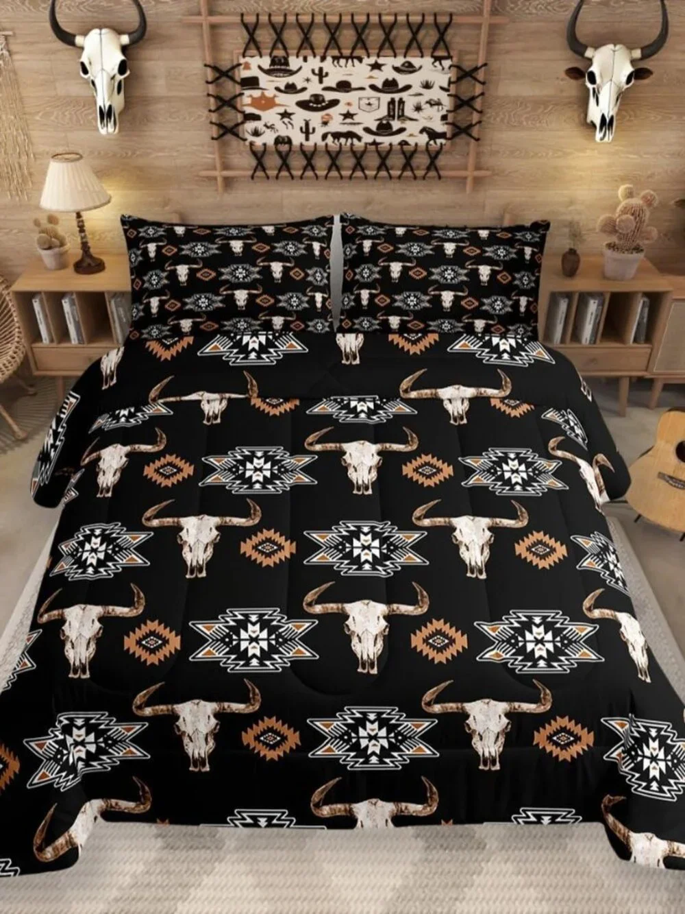 Bull Skull Bedding Set Boho Southwestern Comforter Set Twin,Kids Teens Adults Bo
